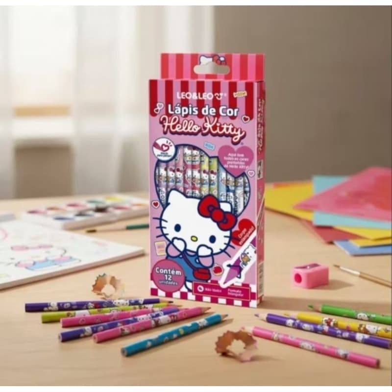 lápis de cor 12 cores hello Kitty 🐱😻✏️🌈🎒👦✍️🌈✏️