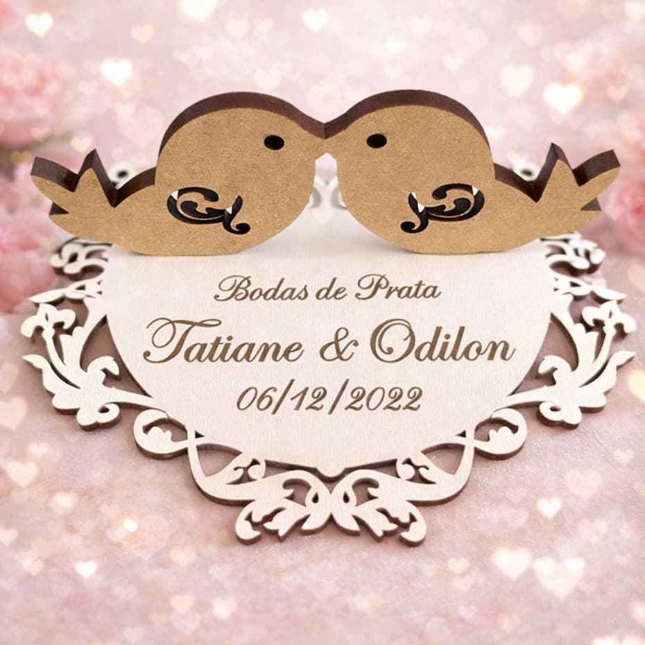 Placa Decorativa Bodas em MDF Personalizada | Casal com Pássaros | Presente Romântico | Lembranças de Afeto