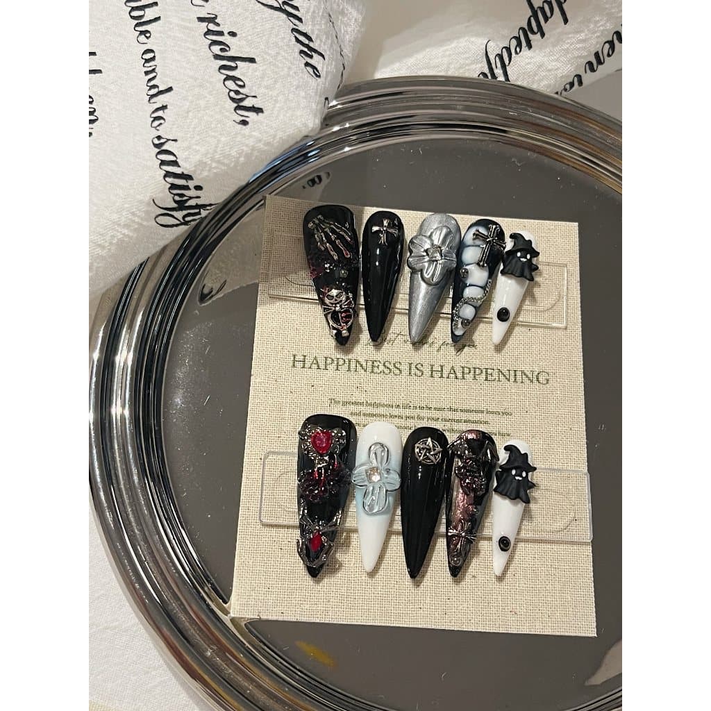 Kit 5 em 1 com adesivo Unhas Postiças Decoradas  e tools Glitter & Pedras Design Luxuoso