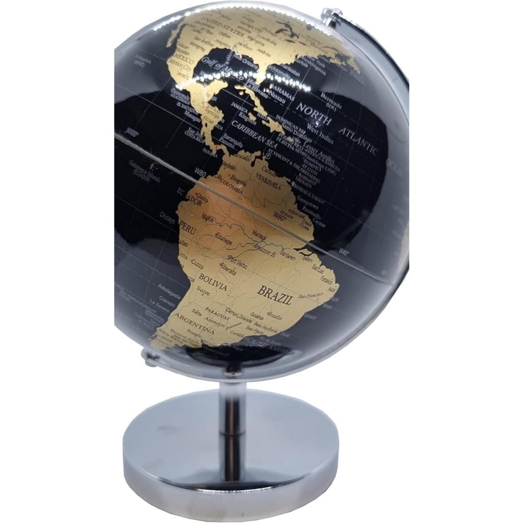 Globo Terrestre Preto e Dourado - Base De Metal - 19cm - Decoração - Giratório