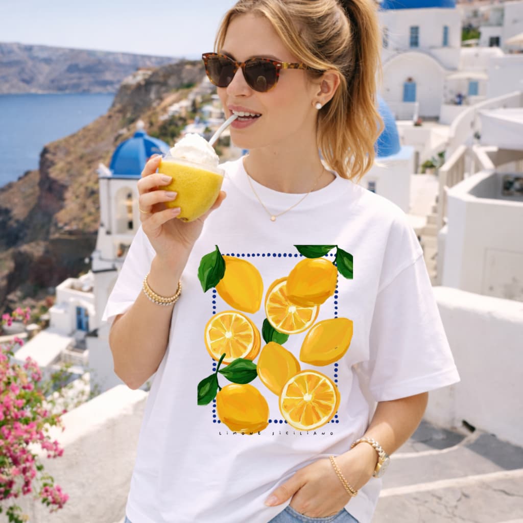 Camiseta Feminina Oversized Verão Italiano Limão Siciliano Brasilidades 100% Algodão Praia Brasil