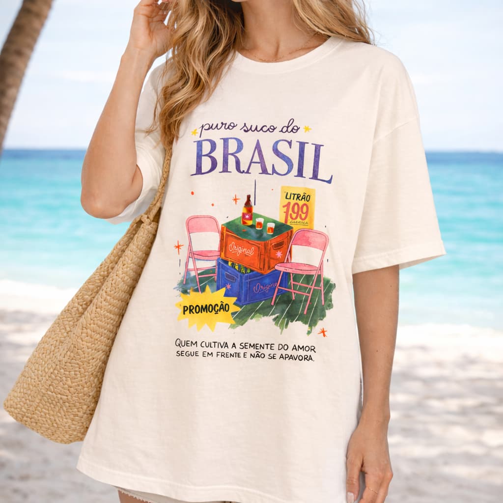 Camiseta Feminina Oversized Verão Tropical Tendencias Brasilidades 100% Algodão Praia Brasil