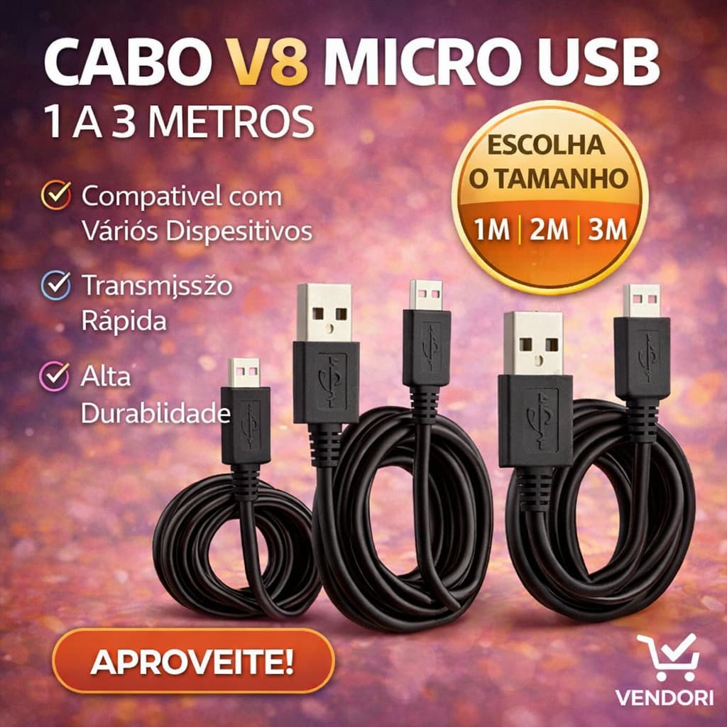 Cabo Micro USB V8 Carga Turbo ⚡🎮 Resistente Alta Durabilidade 1m 2m 3m Qualidade Surpreendente 🚚🇧🇷