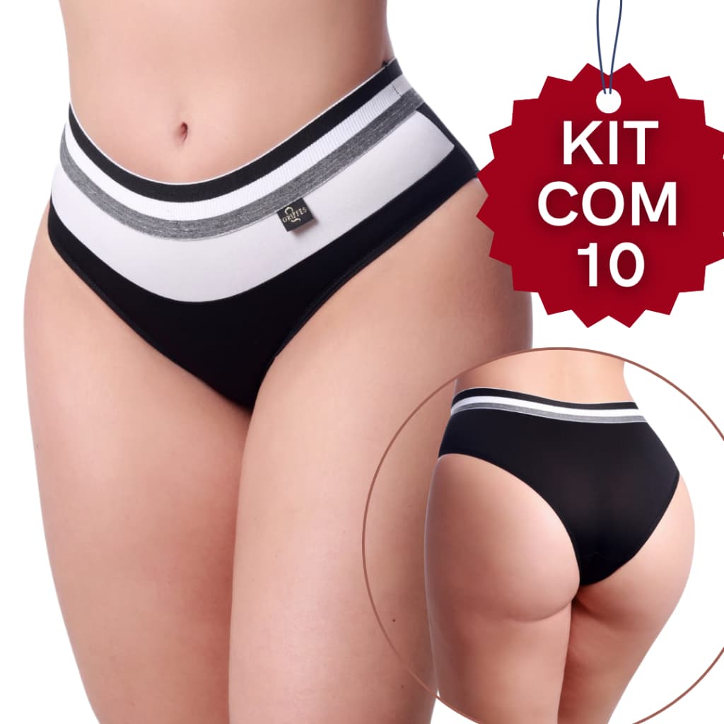 PROMÇÃO Kit 10 Calcinhas MICROFIBRA Cós Alto Lateral Larga Elastico no Cós Forro de Algodão Grande Camila