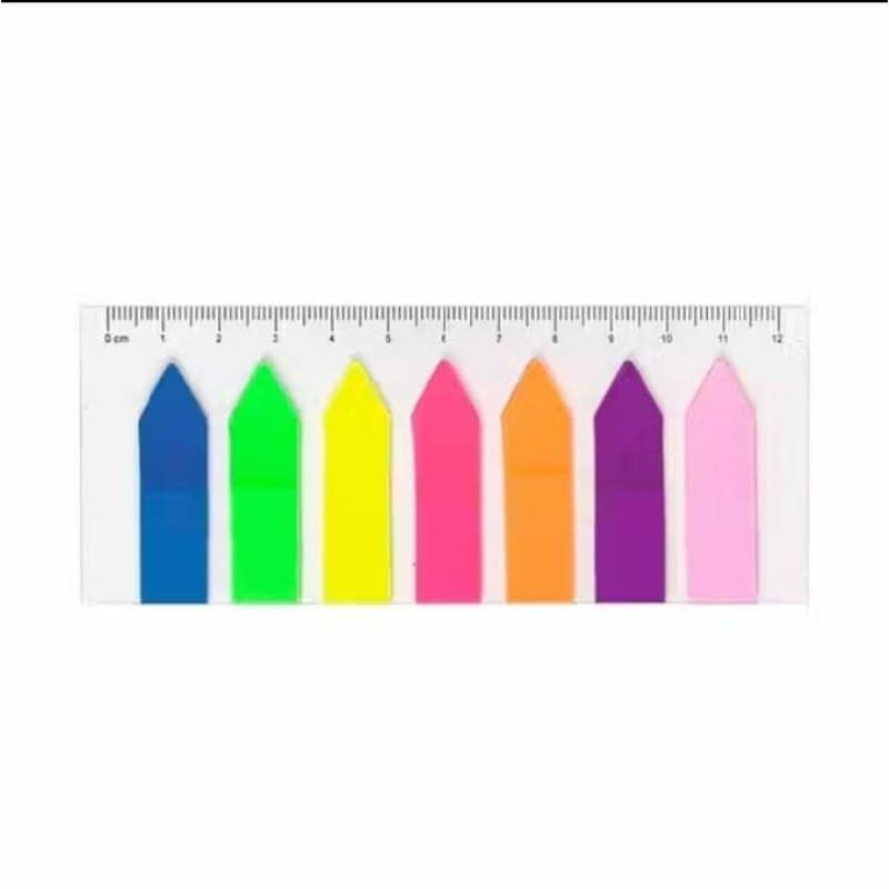 Marcador de Página Sticky Notes Neon 7 Cores com Régua 10cm – Kit Organizador para Vade Mecum e Estudos