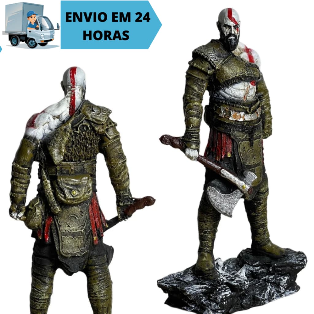 Boneco Kratos God of War Ragnarok Resina Premium Action Figure Estátua Colecionável 24cm