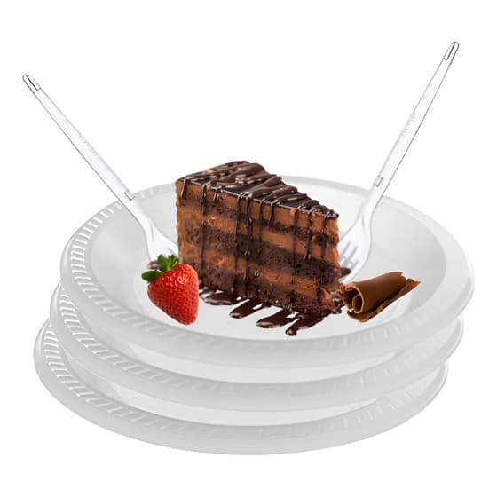 Kit Festa Sobremesa/Bolo e Doce: Pratos+Garfos kit Econômico Para 50/100 Pessoas