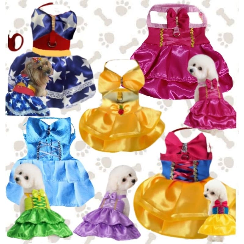 ROUPA PARA CACHORRO FANTASIA PRINCESA - Coleira peitoral vestido ate GG 9kilos