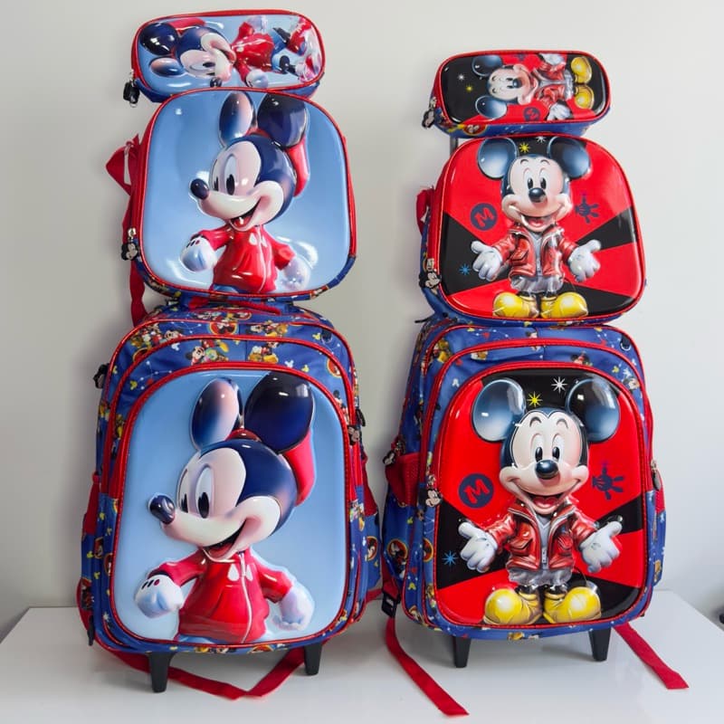 Kit Mochila Infantil Masculina 3D Mickey Mouse Escolar |Mochila + Lancheira + Estojo | Mochila Escolar Menino Resistente