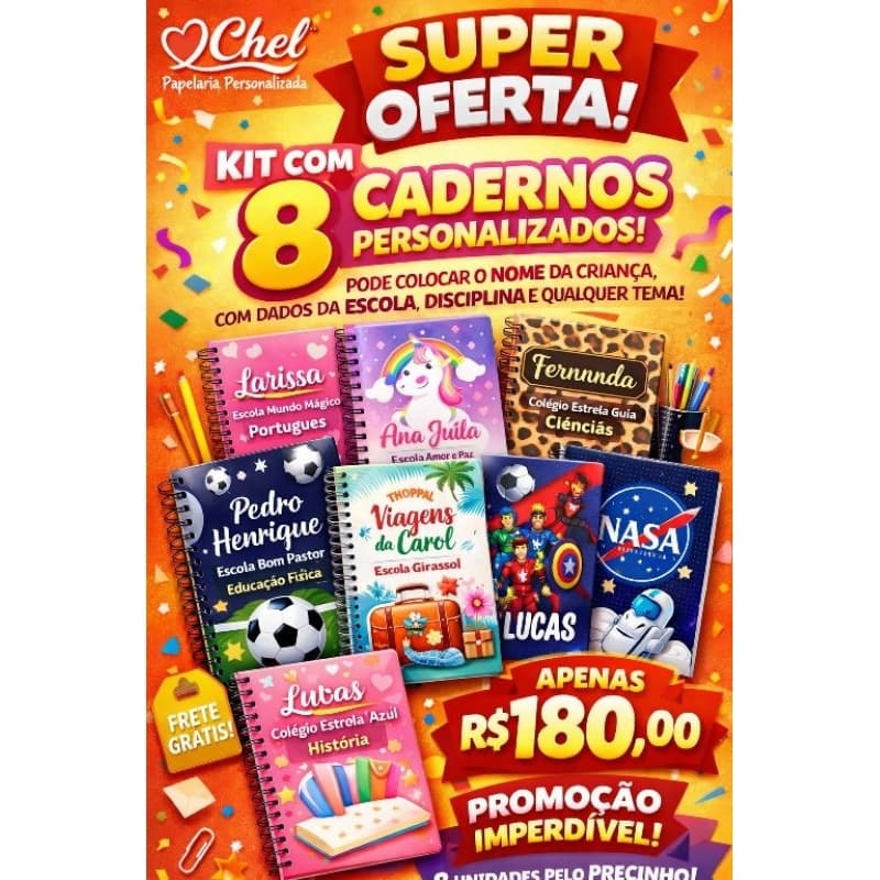 kit cadernos personalizados material escolar personalizado 8 caderno escolar kit com 8 cadernos brochura ou arame