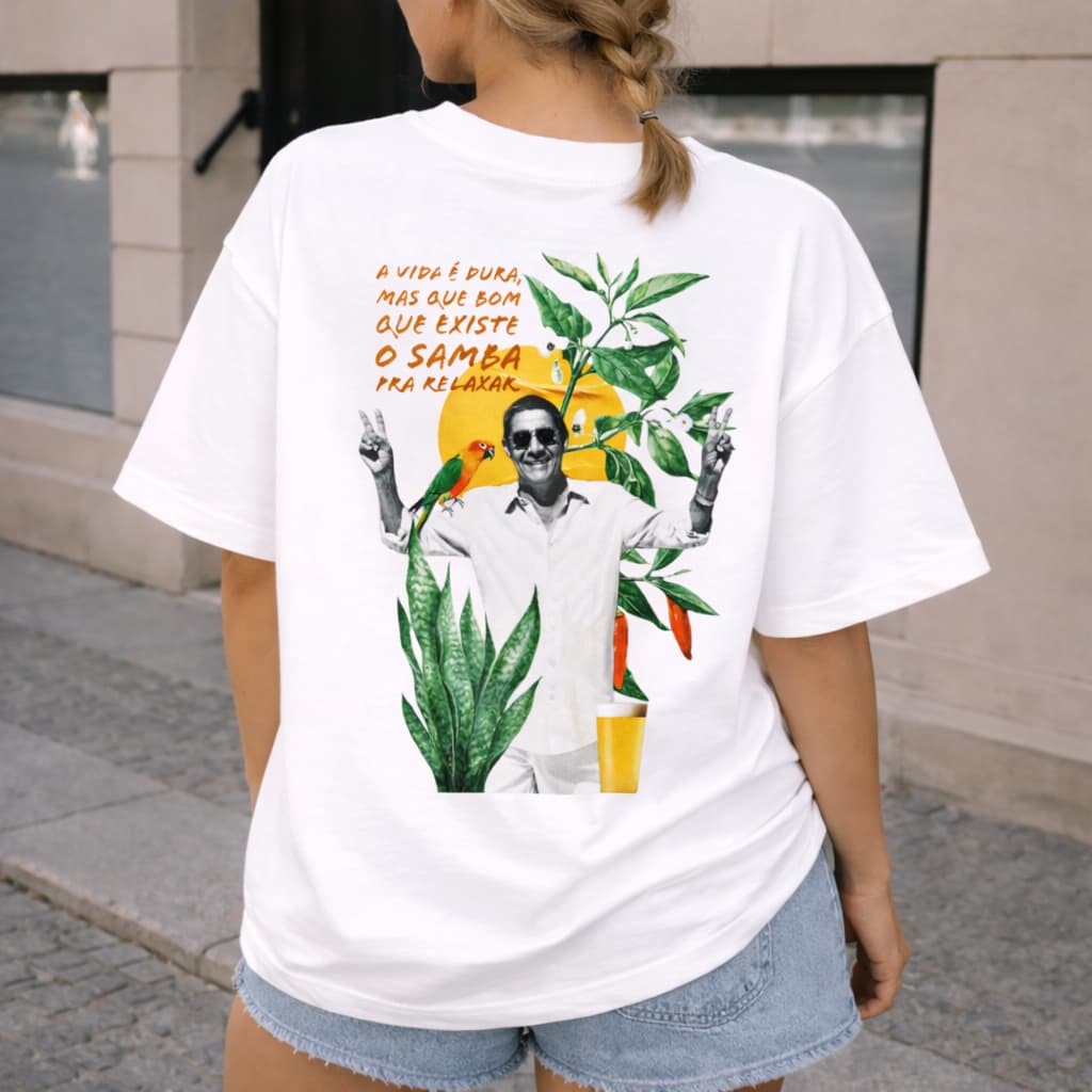 Camiseta Feminina Oversized Verão Tropical Zeca Pagodinho Brasilidades 100% Algodão Praia Brasil