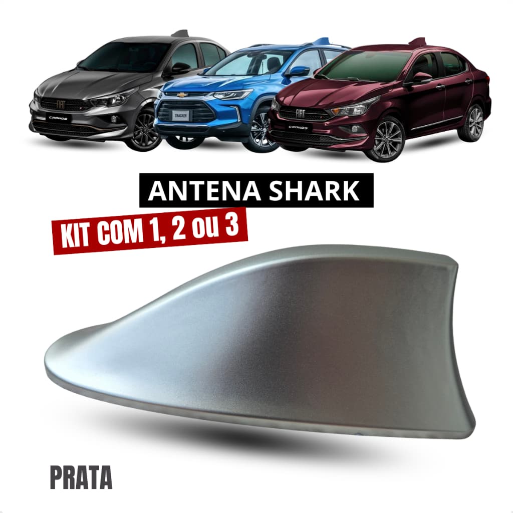 KIT 1, 2 ou 3 Antena Shark Automotiva PRATA Teto Carro Universal Design Esportivo Rádio AM/FM