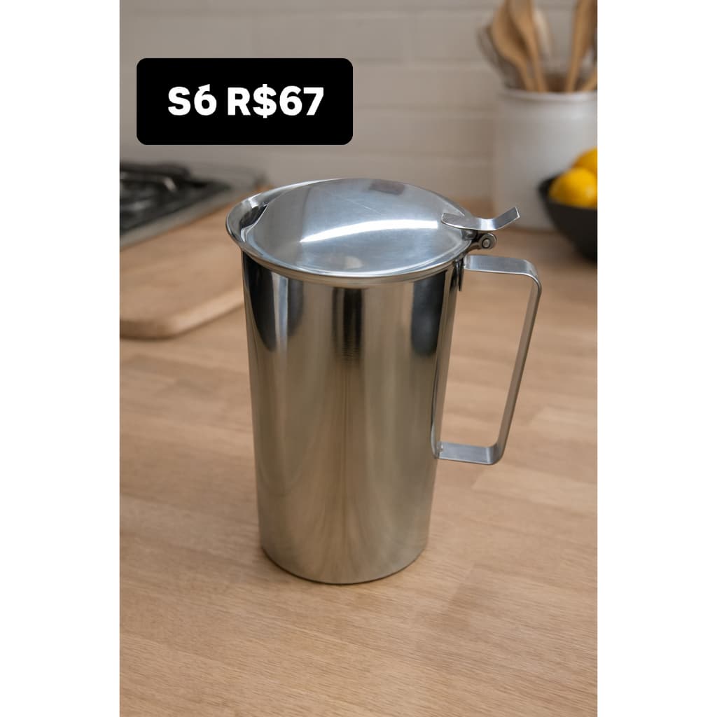 Jarra Inox Tampa Aparador Alça 2L Agua Suco Leite Gelo Refrigerante Bebida Resistente Buffet