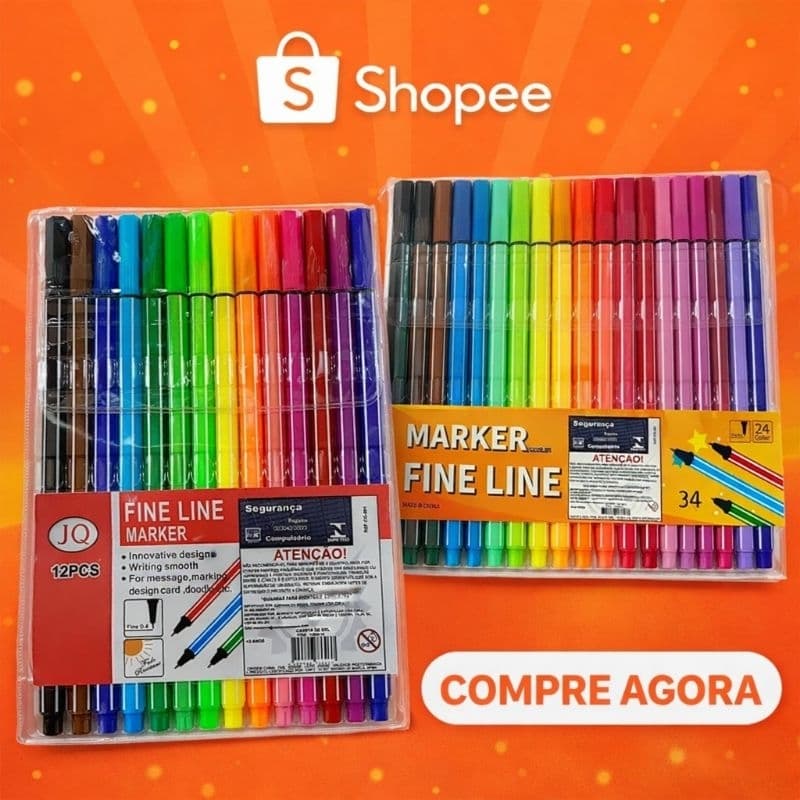 Kit com 12/24 Canetas Ponta Fina Canetas Fine Line Coloridas