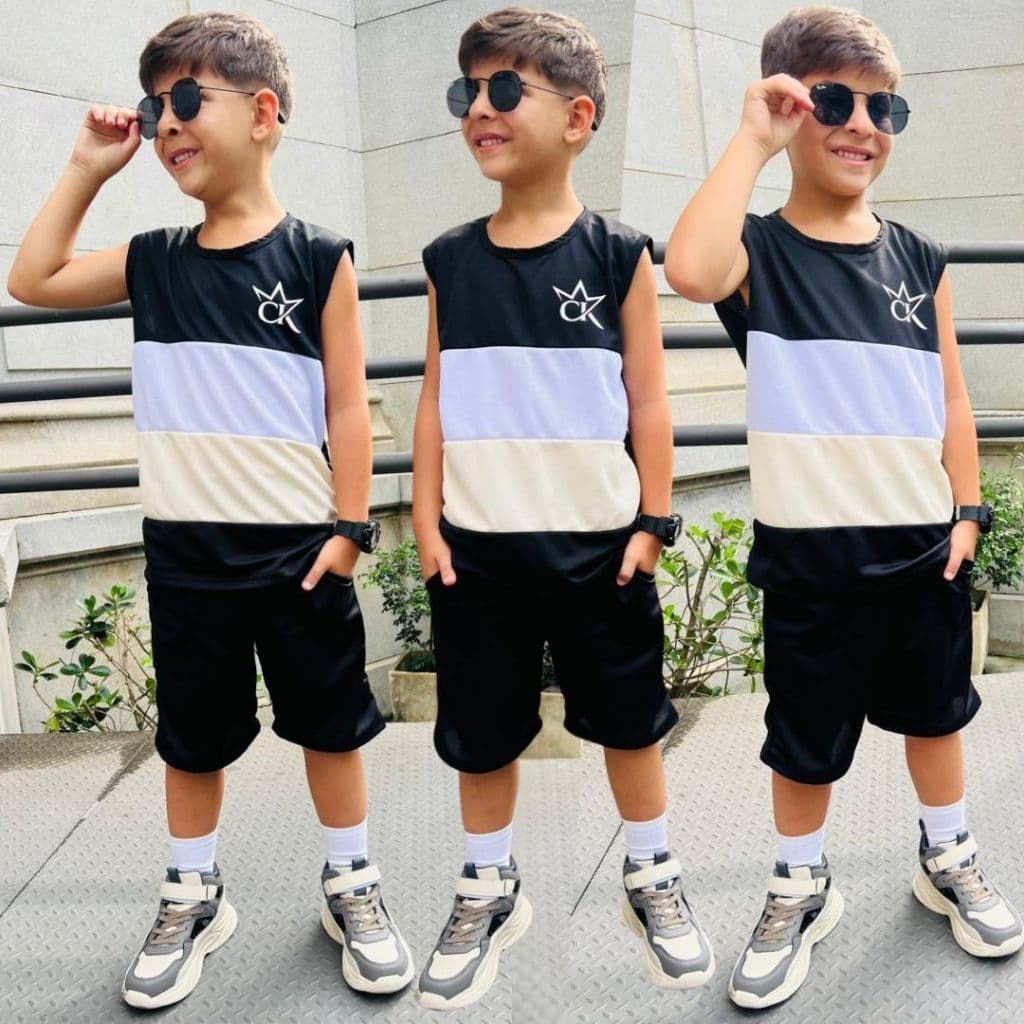 Conjunto Infantil Menino Estiloso Verão Lançamento Premium Camisa e Bermuda Veste Do 2 ao 12 anos