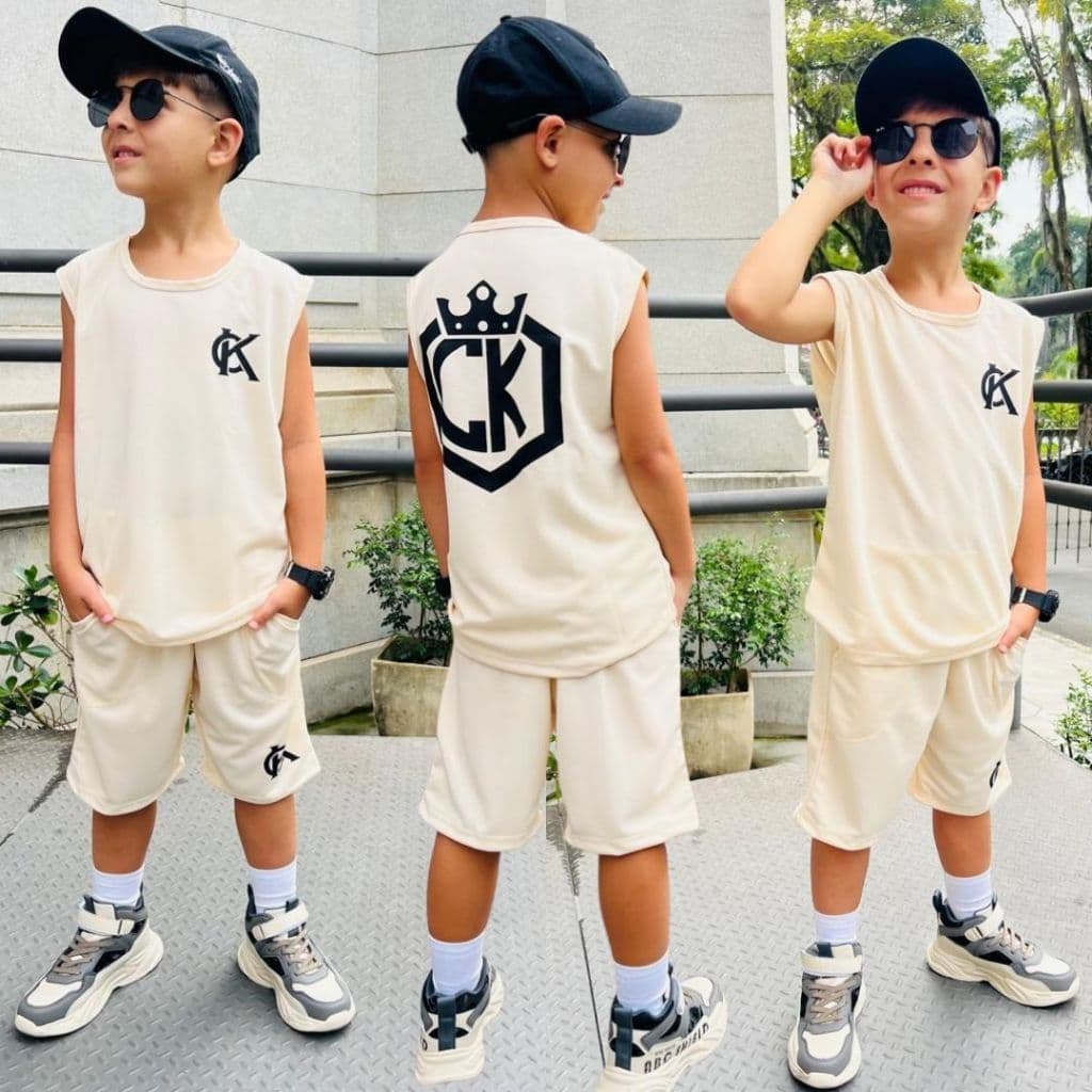 Conjunto Infantil Menino Estiloso Verão Lançamento Premium Camisa e Bermuda Veste Do 2 ao 12 anos