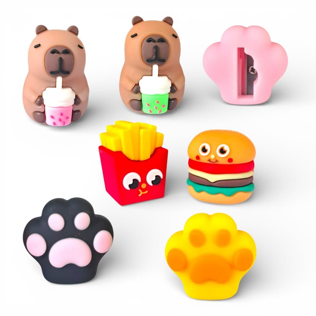 Apontador Divertido Capivara Hamburguer Batata Patinhas Escolar Papelaria Fofa Juvenil Infantil Menino Menina