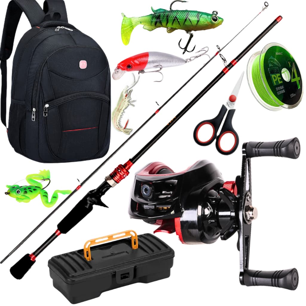 Carretilha de Pesca Mão Direita Esquerda Anti Cabeleira Vara Carbono Isca Artificial Kit Robalo