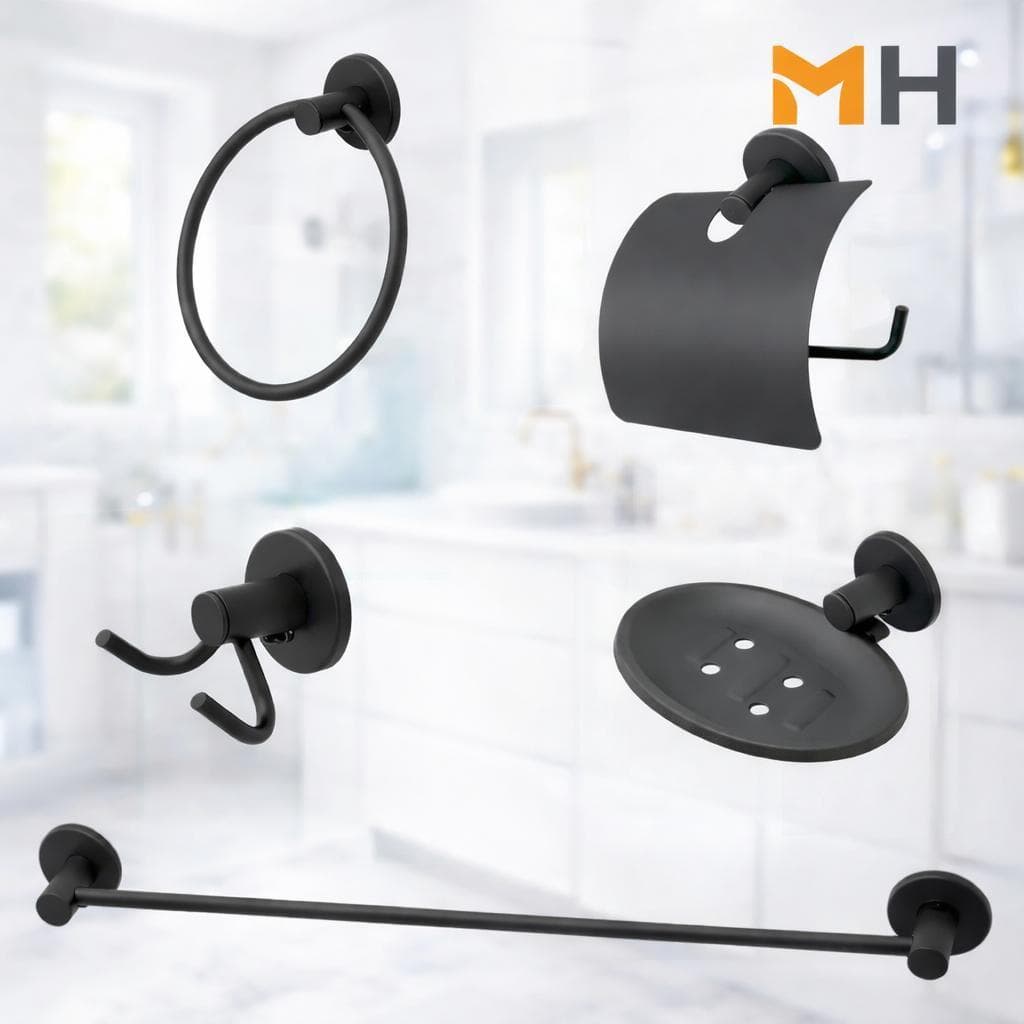 Kit Para Banheiro Stander 5 Peças Preto Fosco