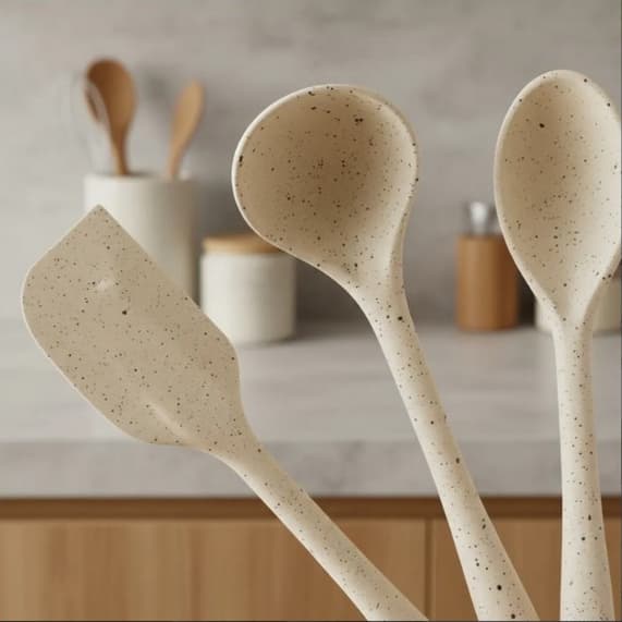 Kit de Utensílios de Cozinha Silicone, Colher de arroz, Concha e Espátula