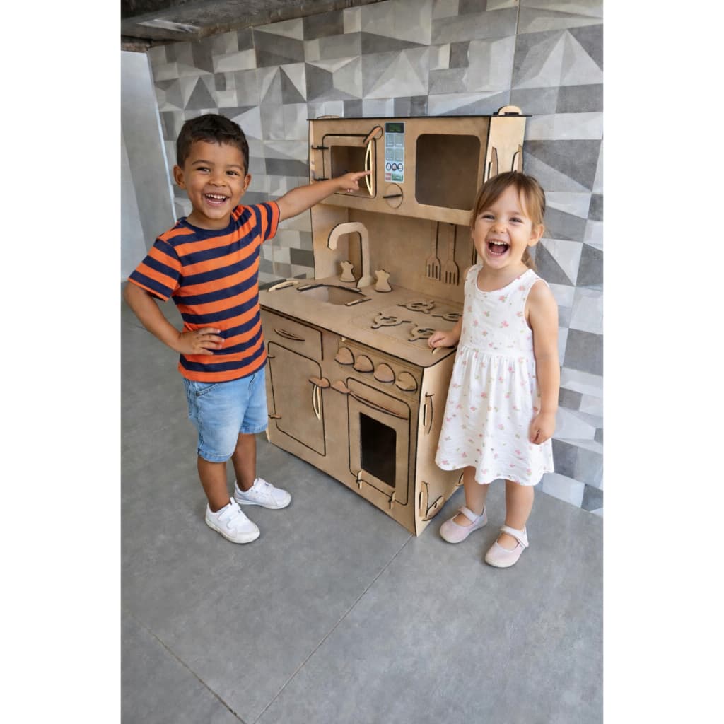 Cozinha para Criança Infantil Fogão Microondas Forno Pia em MDF