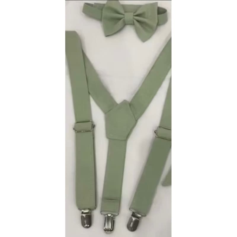 3  suspensório e gravatas borboleta verde sage oliva  infantil casamento