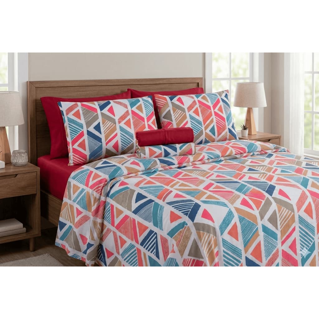 Jogo de Lenço 400 Fios Roupa de Cama Casal Estampado Floral e Geometrico Sortido Poliester de Luxo