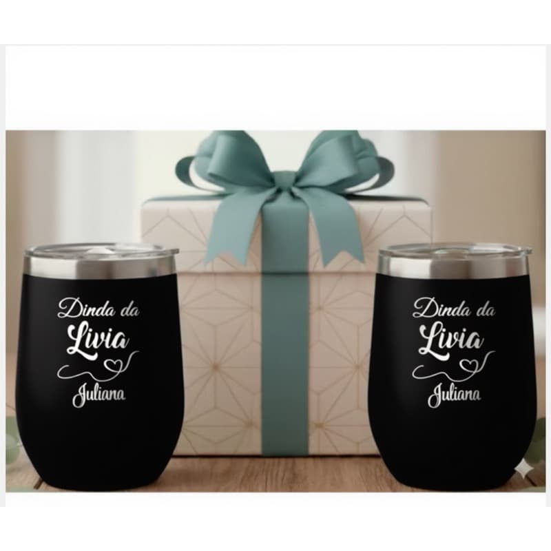 Kit Copo Madrinha e padrinho dinda é dindo casamento presente brinde copo cuia 360ml inox com tampa