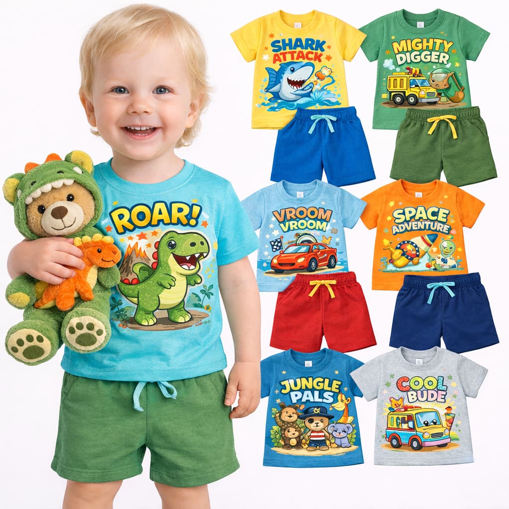 Kit Sortido 2 ou 4 Peças De Roupa Infantil Menino VERÃO Conjuntos Infantil Bebê Masculino Verão Manga Curta e Shorts