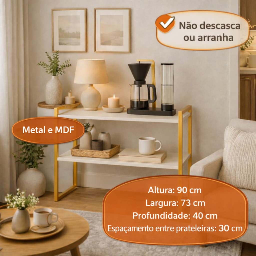 Buffet Aparador Cantinho do Café Estilo Industrial Elegante Ferro e MDF – Multiuso Off White e Preto