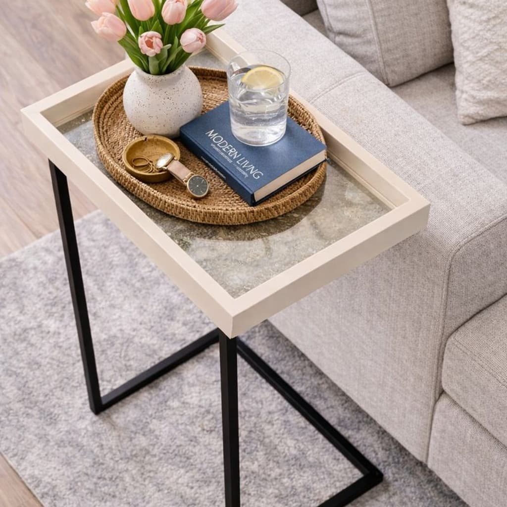 Mesa Lateral Espelho com Pés de Ferro Resistente Elegante Apoio Sala Sofá Moderna Decoração