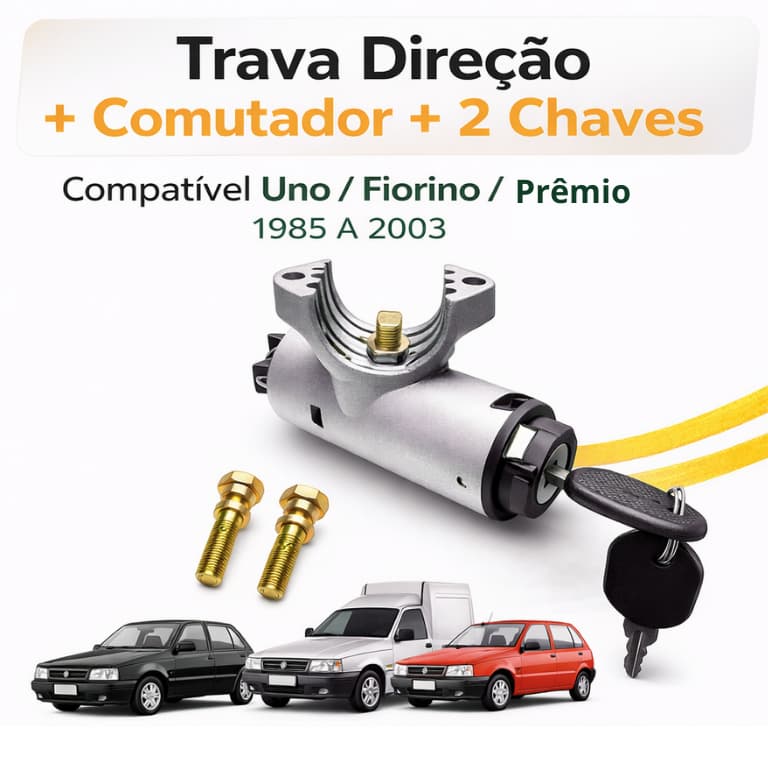 Trava Direção Fiat Uno Fiorino 85 a 03 + Comutador + 2 Chaves