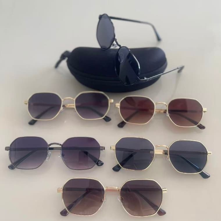 Óculos de Sol Unissex Vintage UV400 – Armação Metálica Elegante, Lente Escura, Acompanha Estojo