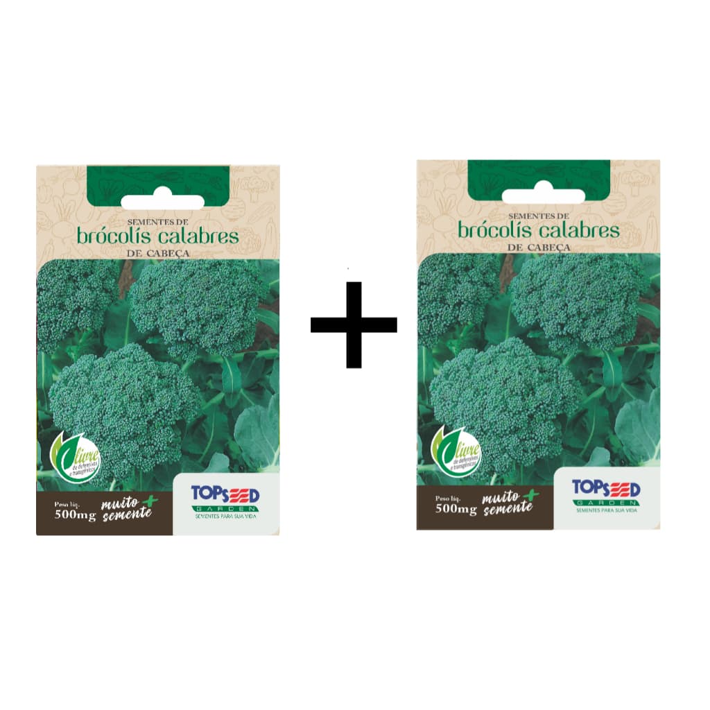 kit sementes brocolis calabres de cabeça com 2 saches
