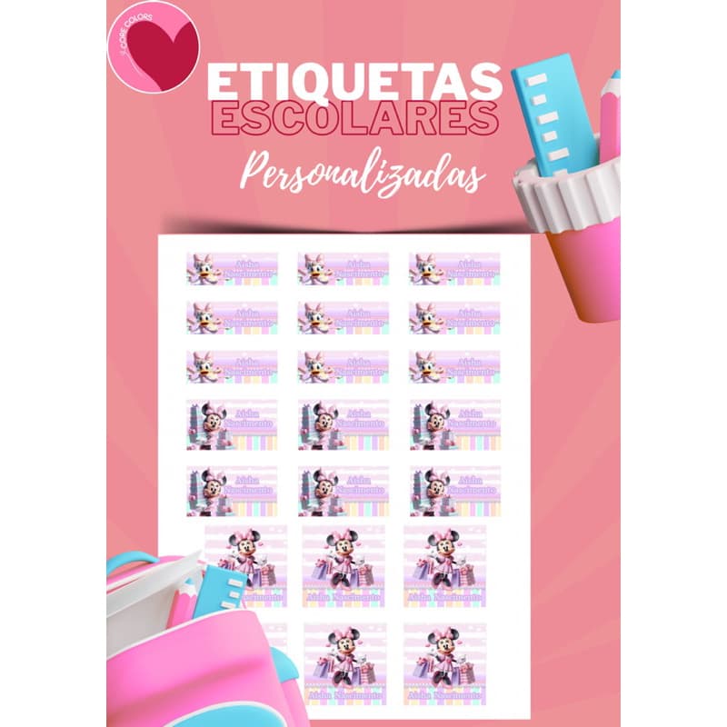 21 etiquetas adesivas escolares- etiquetas tema Minine-Tema Divertidamente-etiquetas escolares personalizadas