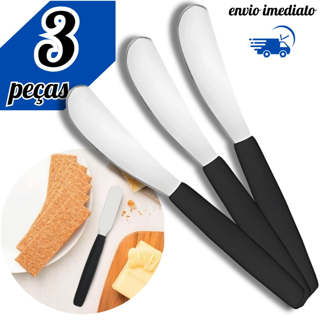 Espátula Manteiga 14cm Cabo Preto Inox  para Patês, Geleias, Hotel, Restaurante, Padaria