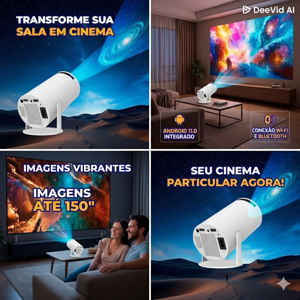 Mini Projetor Portatil Wi-Fi Bluetooth HD-4K Bivolt Cinema em Casa - BM-F1012