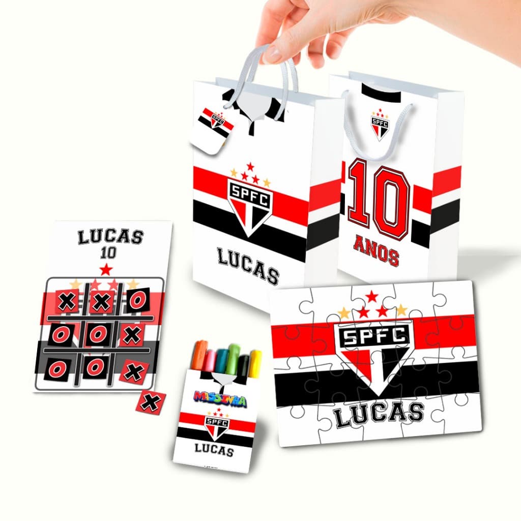 Lembrancinha Kit Personalizado Sacolinha, Quebra Cabeça, Jogo da Velha e Massinha São Paulo FC