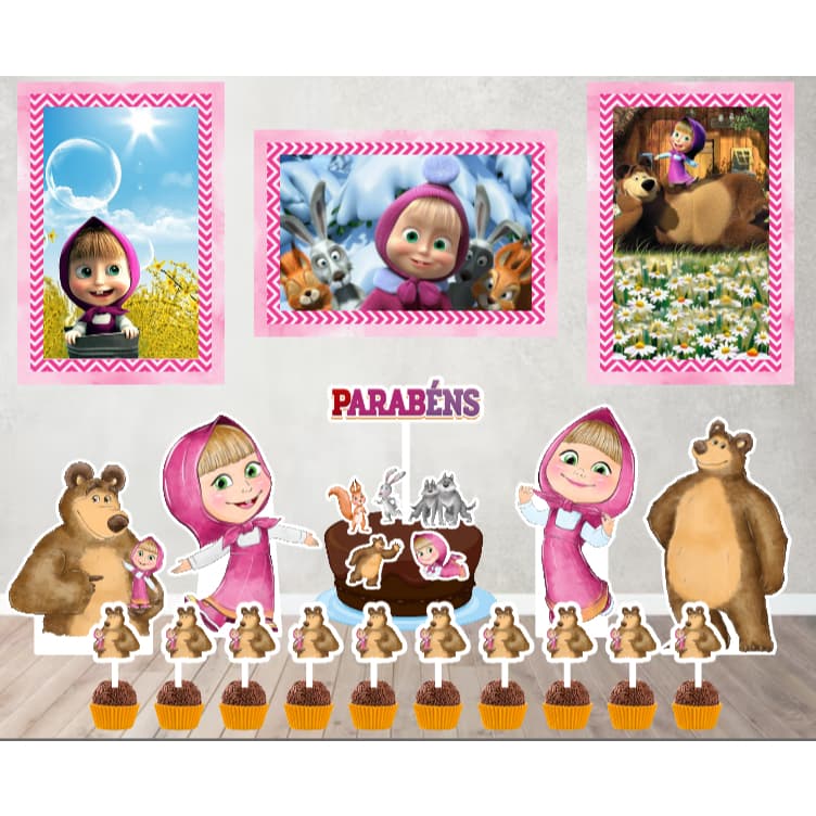 Kit Só um Bolinho - MASHA E O URSO - Kit Festa em casa  - Aniversário, Mêsversário