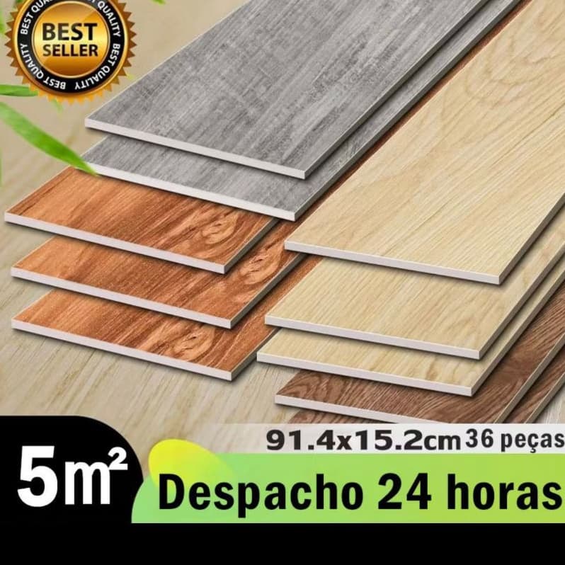 Piso Vinílico 5㎡Autocolante Adesivo Madeira Régua Lavável 91cm x 15cm