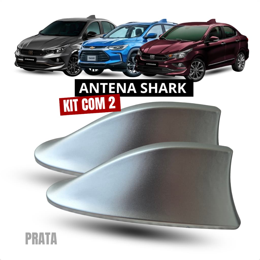 KIT 2 Antena Shark Automotiva PRATA 6,0dB Teto Carro Universal Design Esportivo Elegante Rádio AM/FM