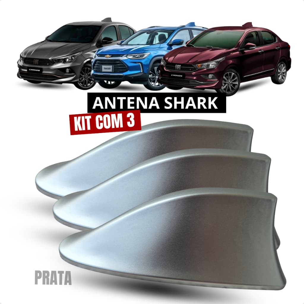 KIT 3 Antena Shark Automotiva PRATA 6,0dB Teto Carro Universal Design Esportivo Elegante Rádio AM/FM