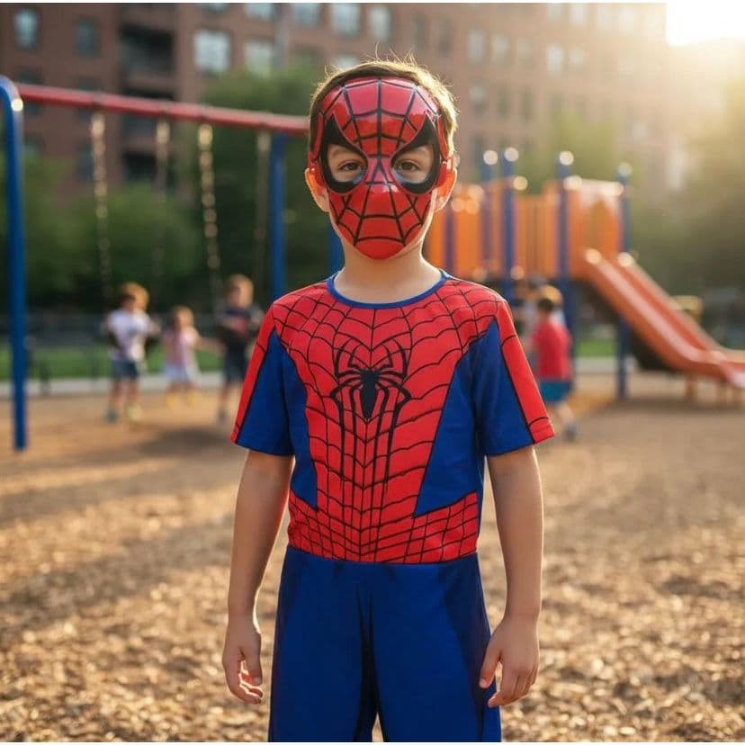 Fantasia Infantil Homem Aranha Curta Com Máscara De Plástico