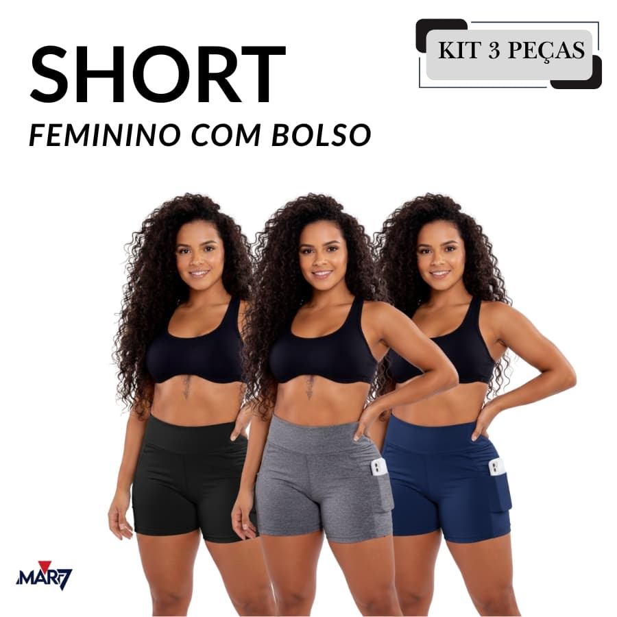 Shorts Feminino suplex com Bolso Lateral kit 3 peças Funcional  Conforto Estilo e Praticidade