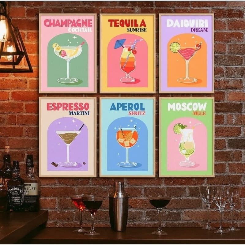 Quadro decorativo para bares coquetéis 6 peças 20×30