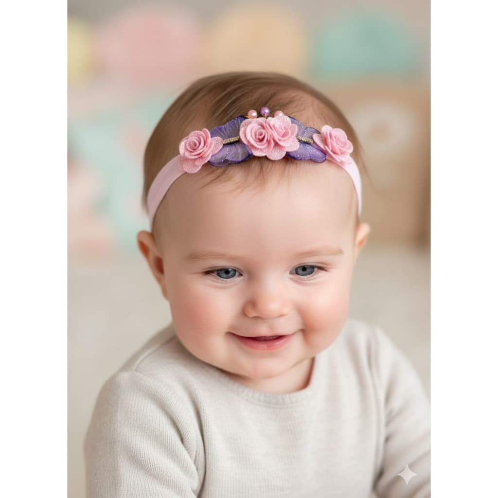Faixinha de recém nascido, flores rosa, tiara de bebê, saída maternidade