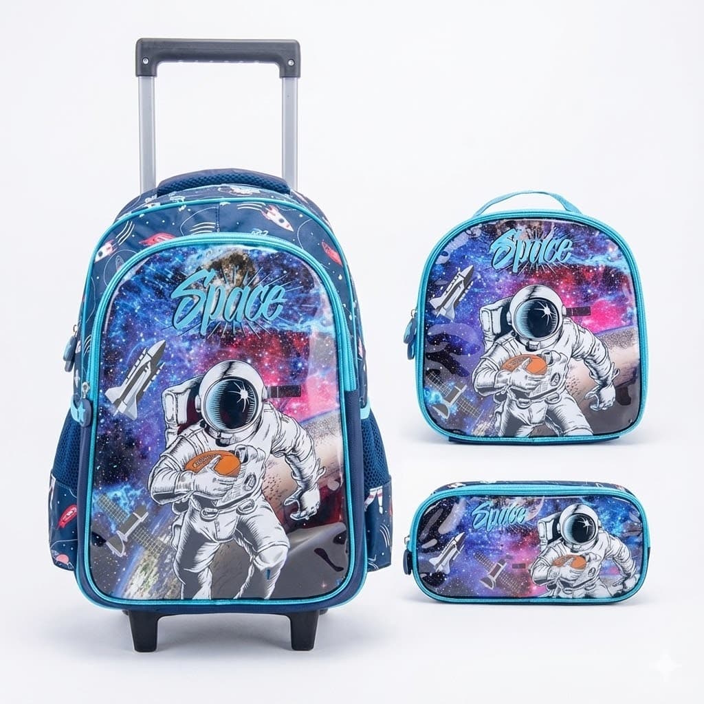 Kit Mochila Infantil de Rodinha Kit Mochila Escolar Lancheira Térmica Estojo Duplo