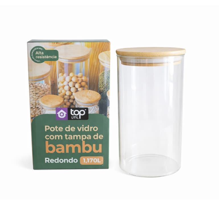 Pote de Vidro Borossilicato Hermético com Tampa de Bambu – 1,170 Litros | Top Útil