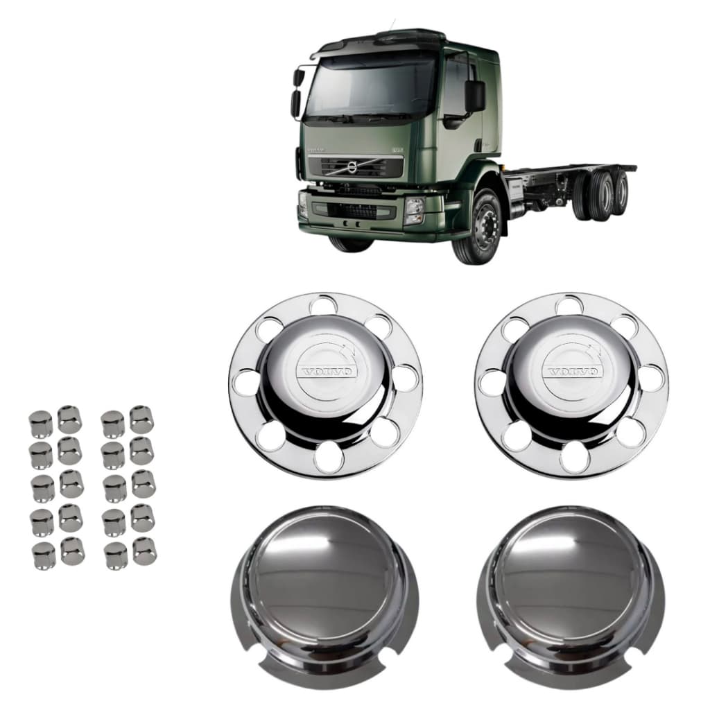 KIT Aplique Tampa Cubo Roda Caminhao Volvo VM Tração + Truck + Capa de Porca 24mm Acessorios