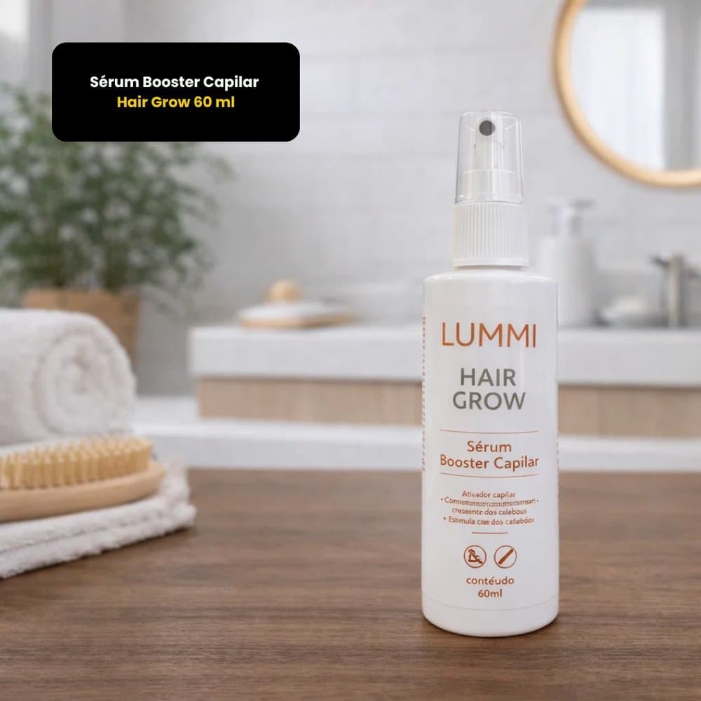 Solução Capilar LUMMI -  Hair Grow Serum Booster 60ml Crescimento Cabelo Reduz Queda Fortalece Raiz Estimula Fios Beleza